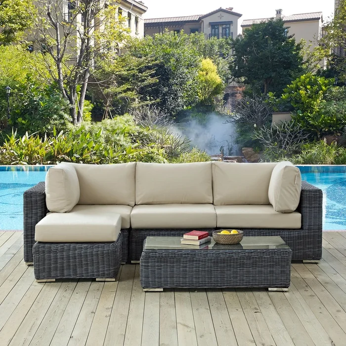 Summon 5 Piece Outdoor Patio Sunbrella® Sectional Set by Modway