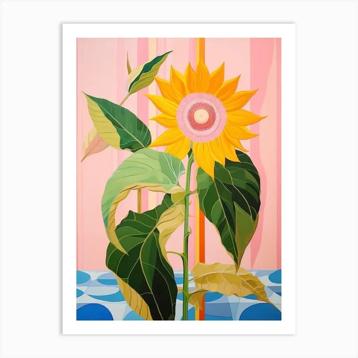 Sunflower 3 Hilma Af Klint Inspired Pastel Flower Painting Art Print by Botanic Studio