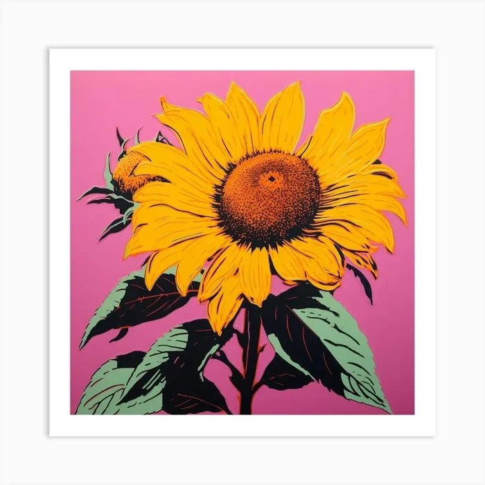 Sunflower 4 Pop Art Illustration Square Art Print by Botanic Studio