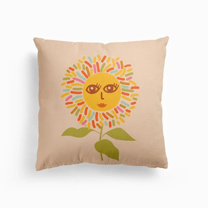 Sunflower Opened Eyes Peachy Boho Canvas Cushion by Dominique Vari