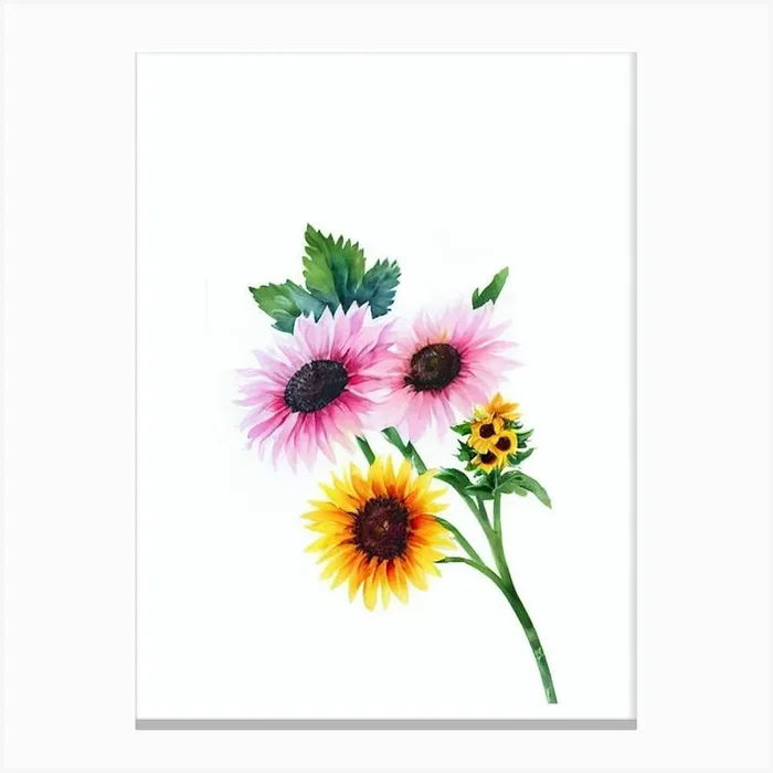 Sunflower Watercolour Flower Canvas Print by The Artsy Florist