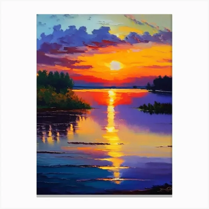 Sunrise Over Lake Waterscape Impressionism 2 Canvas PrintHH by Hydro Hues
