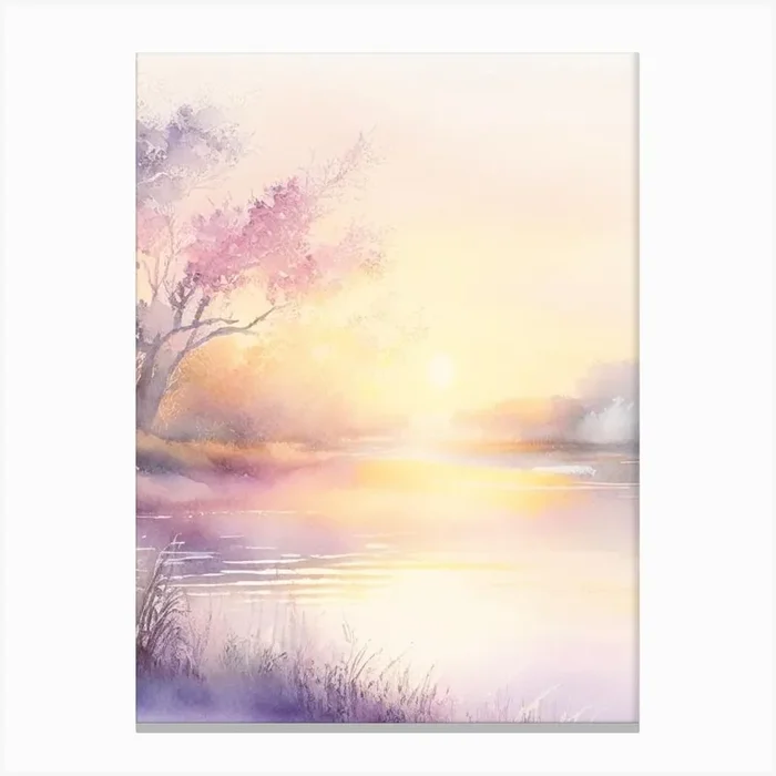 Sunrise Over River Waterscape Gouache 1 Canvas PrintHH by Hydro Hues