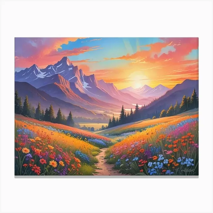 Sunset In The Mountains 4 Canvas Print by Hamza