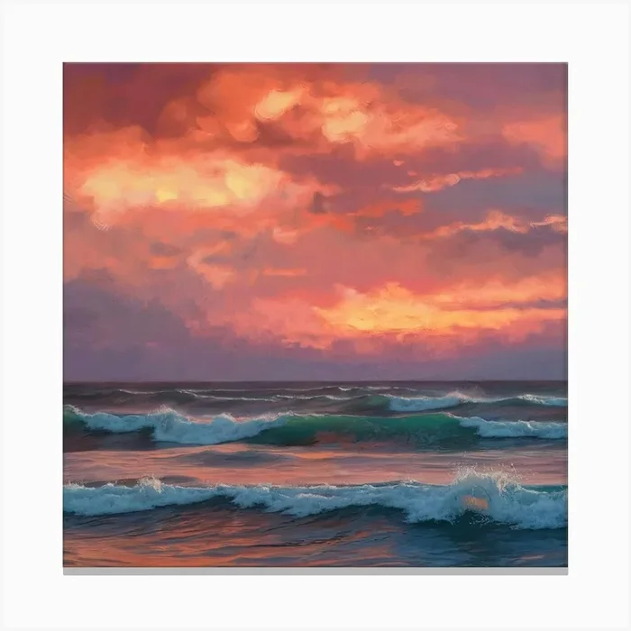 Sunset Over The Ocean 5 Canvas Print by Fateh Kroini
