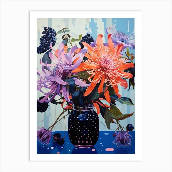 Surreal Florals Bee Balm 4 Flower Painting Art Print by Botanic Studio