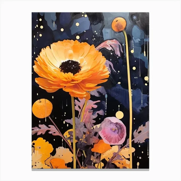 Surreal Florals Calendula 1 Flower Painting Canvas Print by Botanic Studio