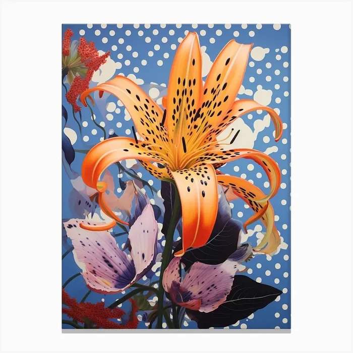 Surreal Florals Gloriosa Lily 4 Flower Painting Canvas Print by Botanic Studio