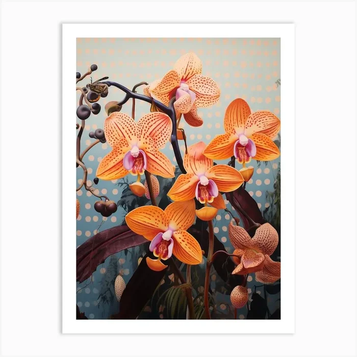 Surreal Florals Monkey Orchid 2 Flower Painting Art Print by Botanic Studio