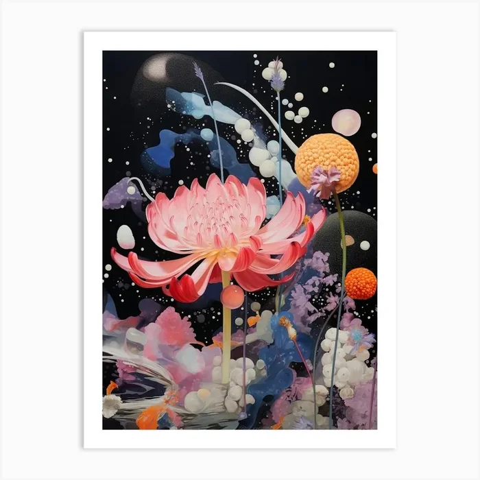 Surreal Florals Pink Flower 1 Flower Painting Art Print by Botanic Studio
