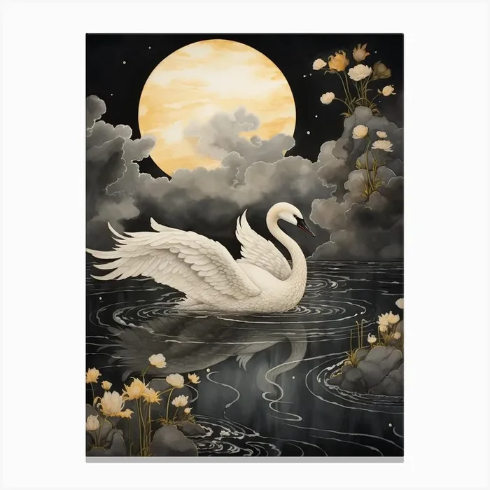 Swan 2 Gold Detail Painting Canvas Print by Feathered Muse