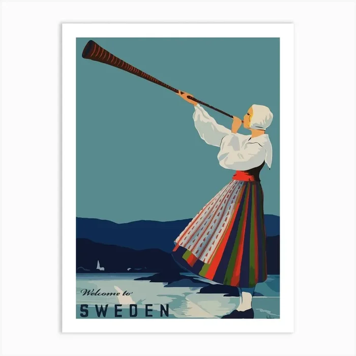 Sweden, Woman With Alp Horn Art Print by Vintage Spirit