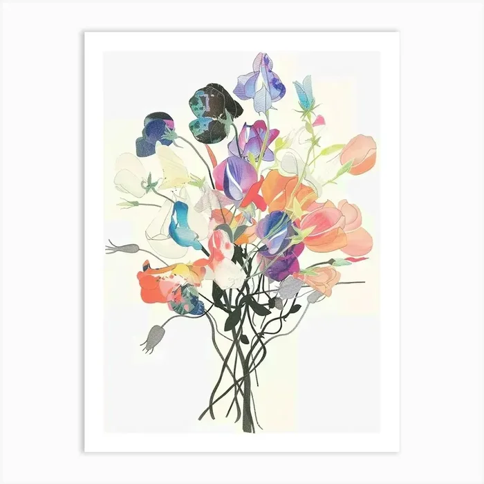 Sweet Pea 1 Collage Flower Bouquet Art Print by Botanic Studio
