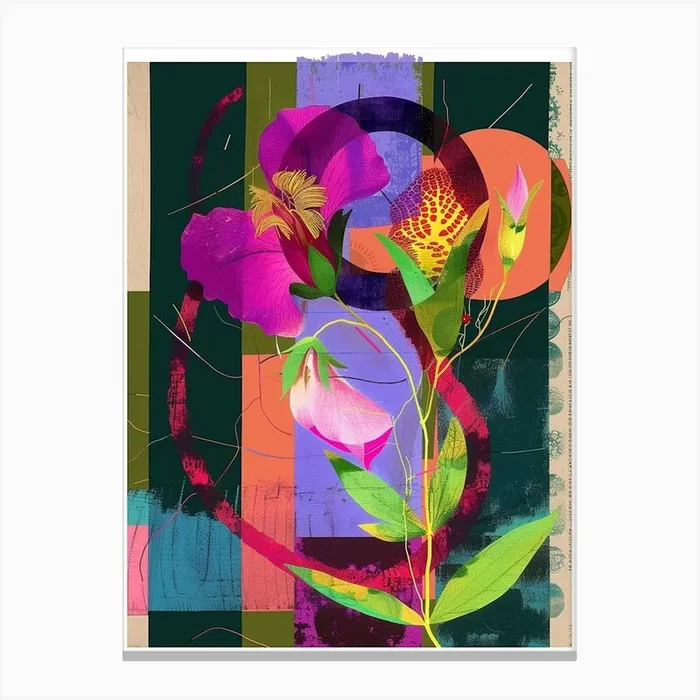 Sweet Pea 2 Neon Flower Collage Canvas Print by Botanic Studio