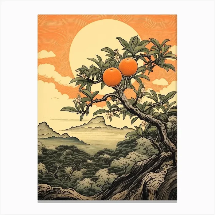 Tachibana Mandarin Orange 2 Japanese Botanical Illustration Canvas Print by Botanic Studio