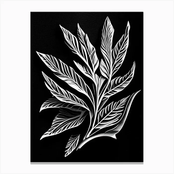 Tarragon Leaf Linocut 3 Canvas PrintL& by Leaf & Stem Studio