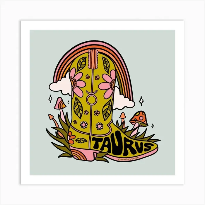 Taurus Cowboy Boot Art Print by Doodle By Meg