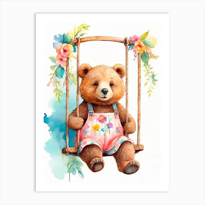 Teddy Bear On Swing Art PrintV by viart.