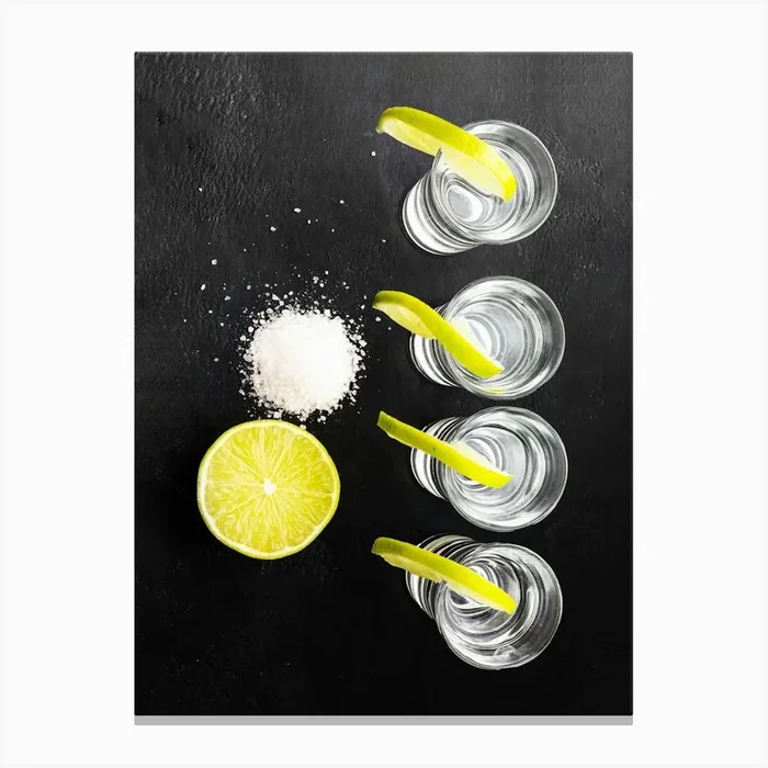Tequila, salt and lime — Food kitchen poster/blackboard, photo art Canvas Print by Synthwave1950