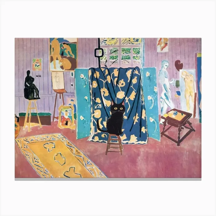 The Pink Studio With Black Cat Matisse Inspired Canvas Print by Mambo