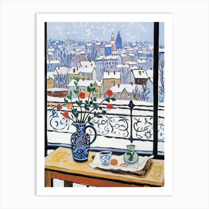The Windowsill Of Harbin China Snow Inspired By Matisse 3 Art Print by Urban Vistas