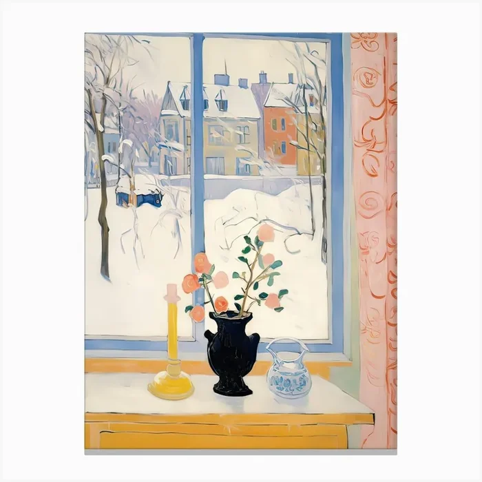 The Windowsill Of Sapporo Japan Snow Inspired By Matisse 4 Canvas Print by Urban Vistas