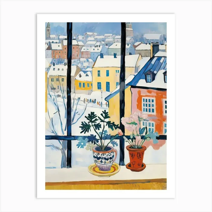 The Windowsill Of Tallinn Estonia Snow Inspired By Matisse 2 Art Print by Urban Vistas