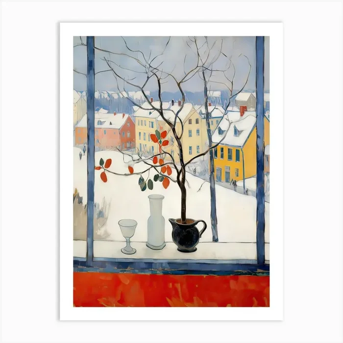 The Windowsill Of Tallinn Estonia Snow Inspired By Matisse 4 Art Print by Urban Vistas