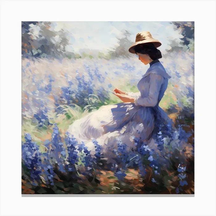Threaded Tranquility: Monet’s Blossom Haven Canvas Print by Quantum Vivid Digital Art