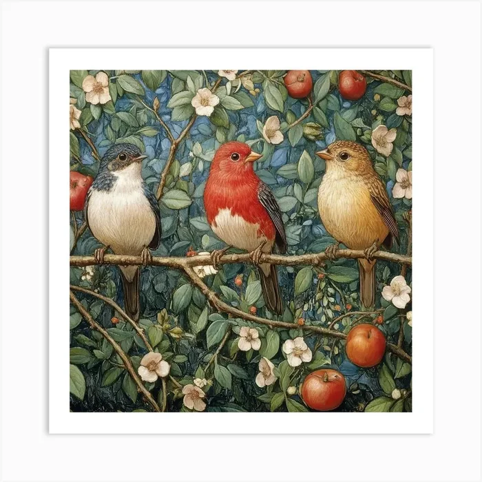 Three Birds On A Branch Art 12 Art PrintS by Saiful