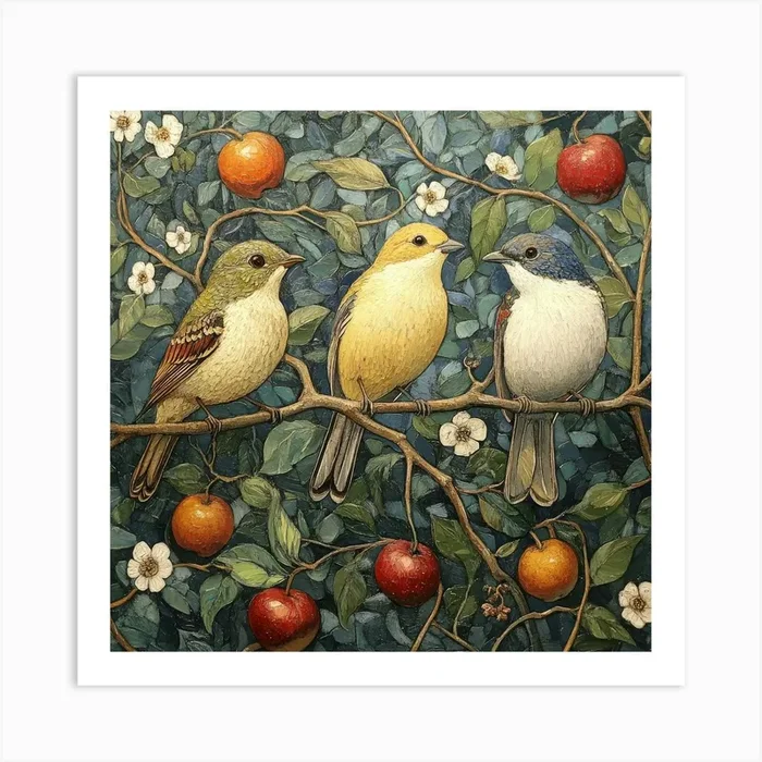 Three Birds On A Branch Art 6 Art PrintS by Saiful