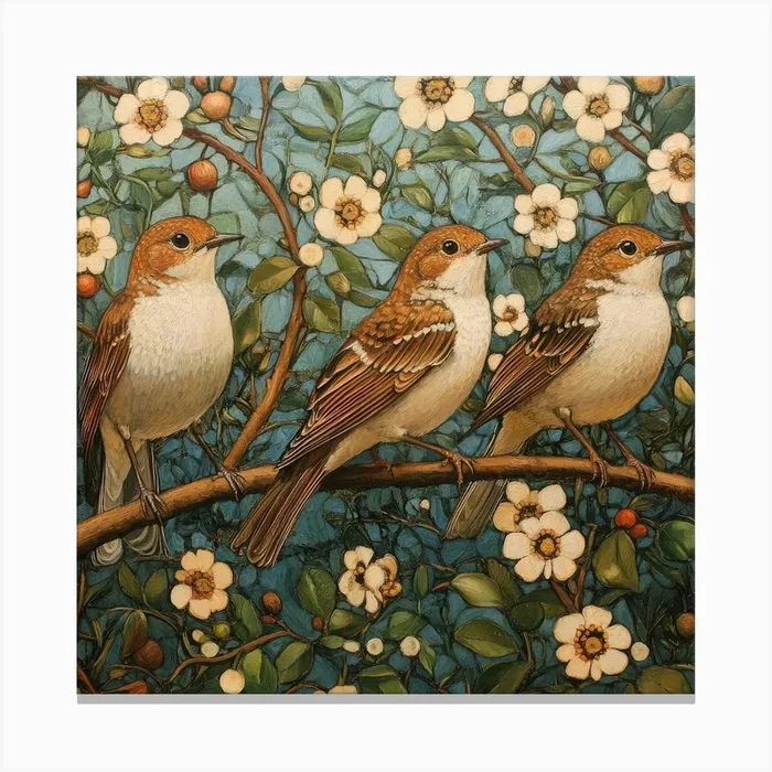 Three Sparrows Art Canvas PrintS by Saiful