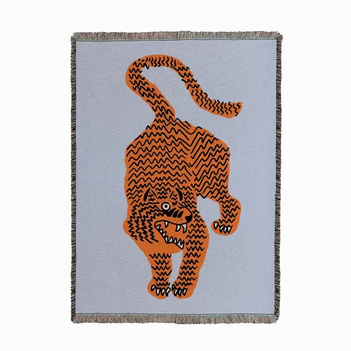 Tiger Blue Woven Throw by Camille Gressier Textiles