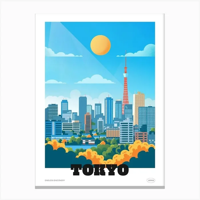 Tokyo Japan 2 Colourful Travel Poster Canvas Print by Japan Journey