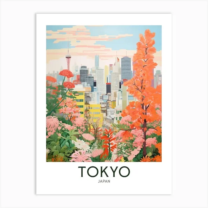 Tokyo, Japan Maximalist Travel Poster Vibrant Colour Art Print by Banevici