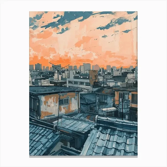 Tokyo Rooftops Morning Skyline 3 Canvas Print by Urban Vistas