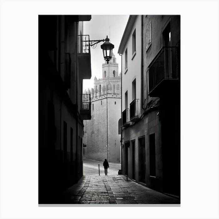 Toledo, Spain, Black And White Analogue Photography 4 Canvas Print by Monochrome Vistas