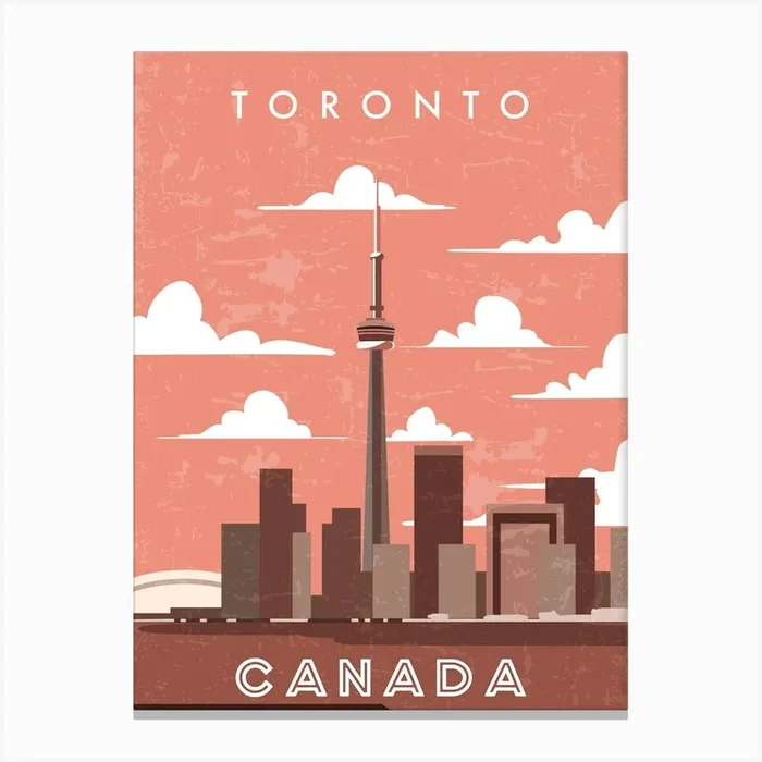 Toronto, Canada — Retro travel minimalist poster 1 Canvas Print by Synthwave1950