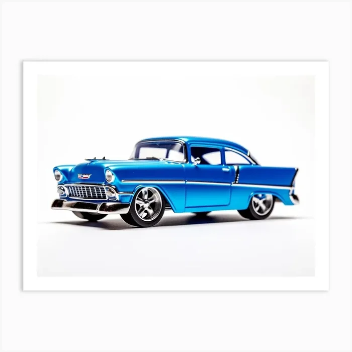 Toy Car 55 Chevy Bel Air Gasser Blue Art Print by Scribble Studio
