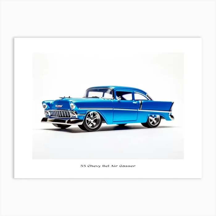 Toy Car 55 Chevy Bel Air Gasser Blue Poster Art Print by Scribble Studio
