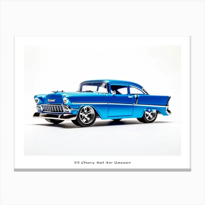 Toy Car 55 Chevy Bel Air Gasser Blue Poster Canvas Print by Scribble Studio
