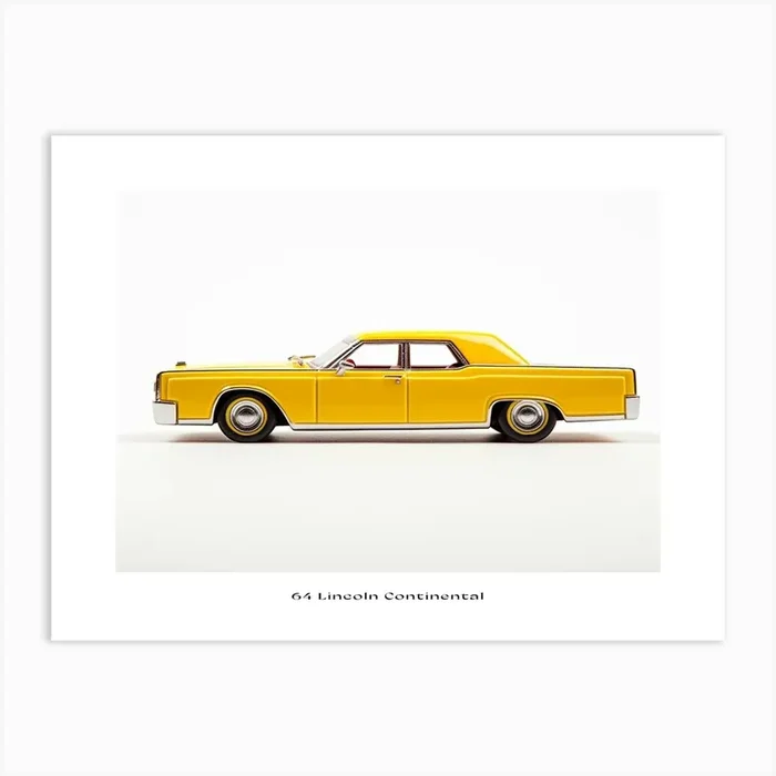 Toy Car 64 Lincoln Continental Yellow Poster Art Print by Scribble Studio