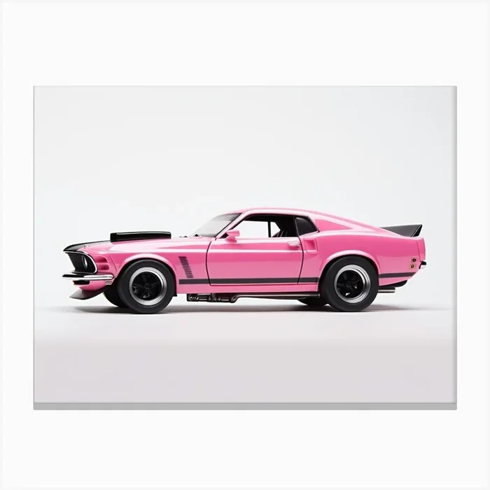 Toy Car 69 Mustang Boss 302 Pink Canvas Print by Scribble Studio