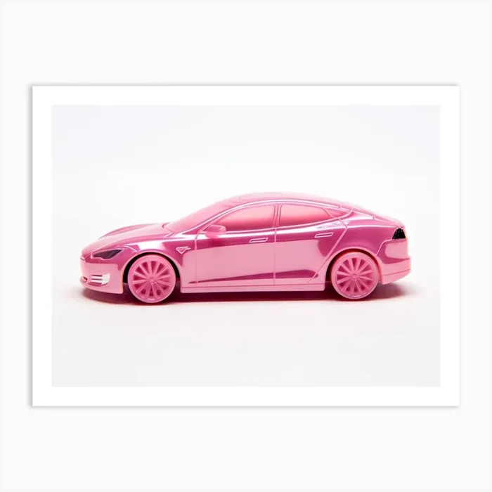 Toy Car Tesla Model S Pink Art Print by Scribble Studio