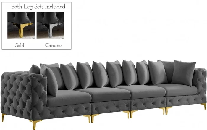 Tremblay 139 ” Velvet Upholstered 4pc. Modular Sofa