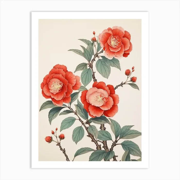 Tsubaki Camellia 1 Vintage Japanese Botanical Art Print by Botanic Studio