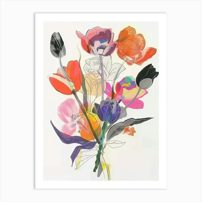 Tulip 1 Collage Flower Bouquet Art Print by Botanic Studio