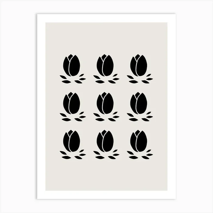 Tulips Floral Black And Beige Art PrintDR by Daily Regina Designs