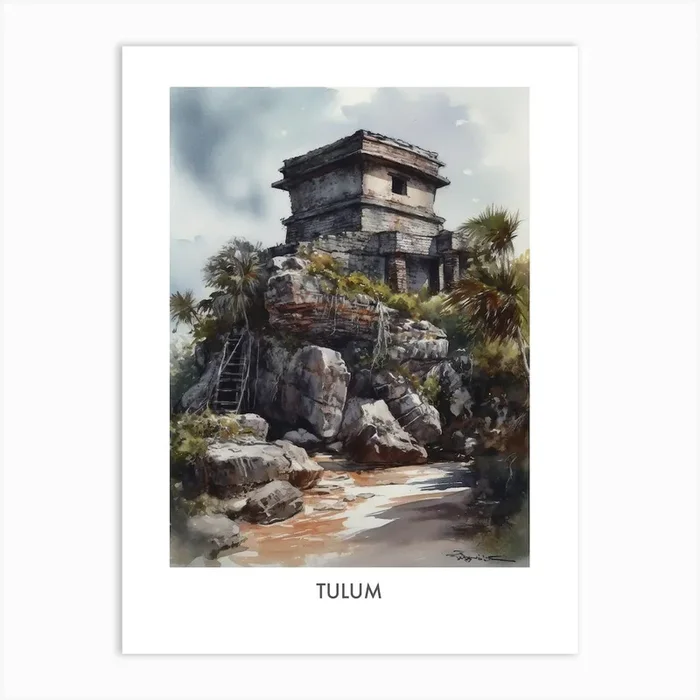 Tulum Watercolor 3travel Poster Art Print by Fusion Designs