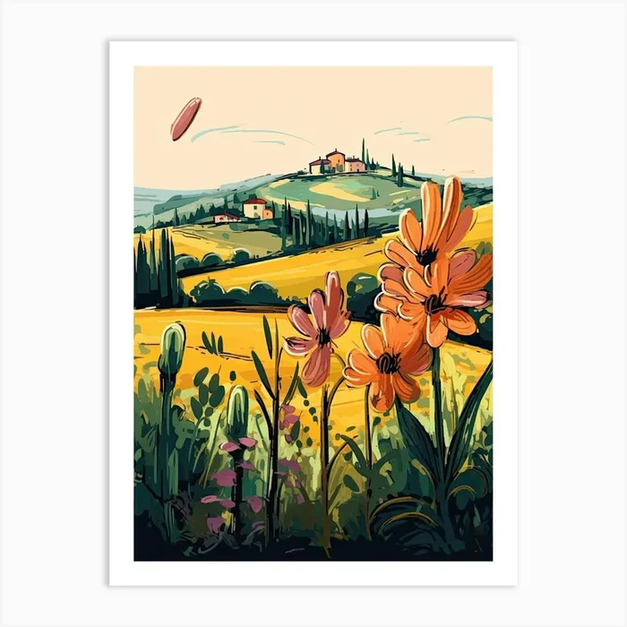 Tuscany, Flower Collage 5 Art Print by Mambo
